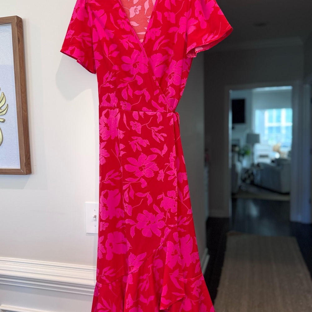 Floral Wrap Dress in Vibrant Pink